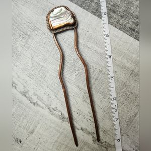 Reclaimed copper wire abalone hair fork handmade